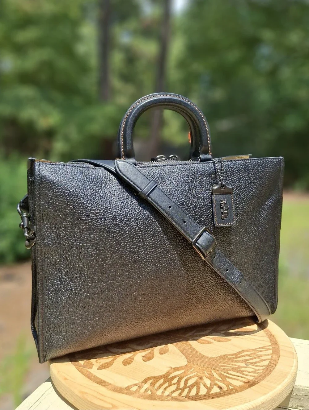 Coach Rogue Briefcase Laptop In Black Regenerative Pebbled Leather #CD789